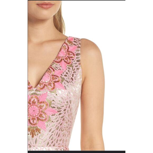 LILLY PULITZER NWT $328 Elanie Dress Pink Tropics Lagoon Jacquard SZ 10 - Picture 3 of 16